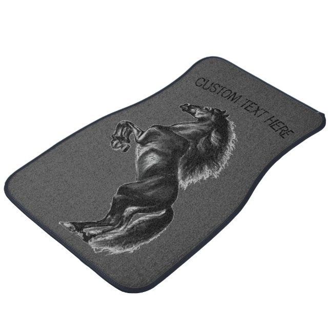 Black Wild Horse Car Floor Mat with Custom Text (Angled)