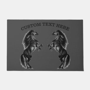 Black Wild Horse Doormat with Custom Text