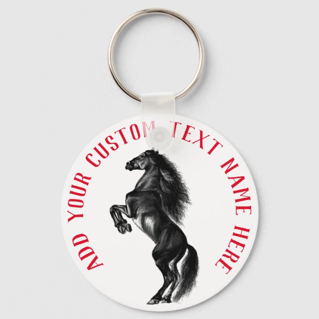 Black Wild Horse Keychain with Custom Text (Front)