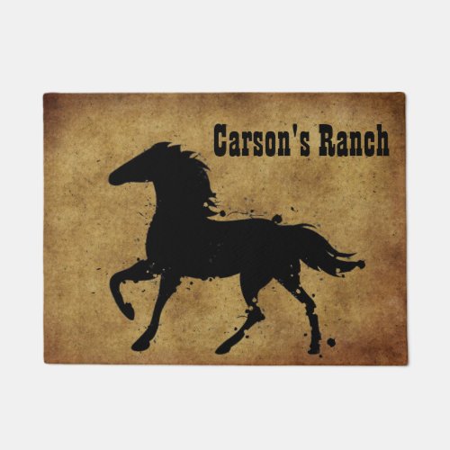 Black Wild Horse Silhouette Custom Doormat