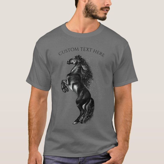 Black Wild Horse T-Shirt with Custom Text (Front)