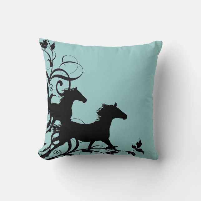 Black Wild Horses Throw Pillow (Front)
