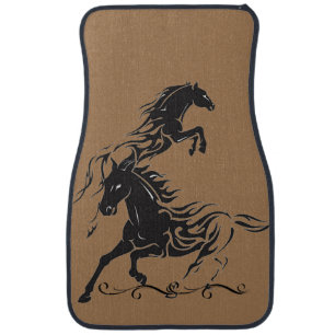 Black Wild Mustangs on Medium Tan on Car Floor Mat