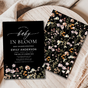 Black Wildflower Baby in Bloom Baby Shower Invitation