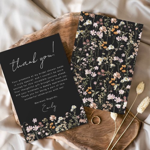 Black Wildflower Boho Bridal Shower Thank You Card