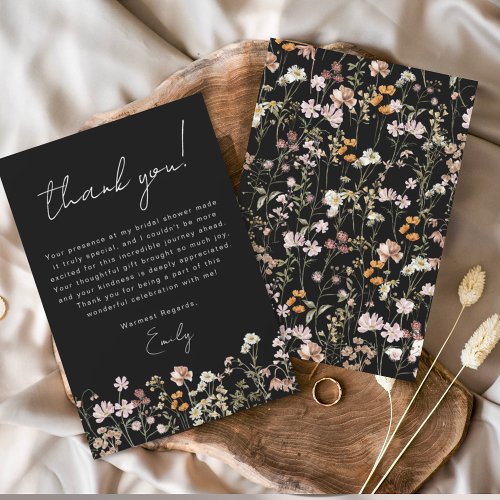 Black Wildflower Boho Bridal Shower Thank You Card