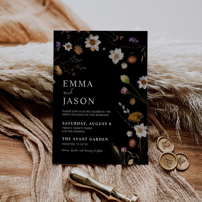 Black Wildflower Boho Wedding Invitation  (Creator Uploaded)
