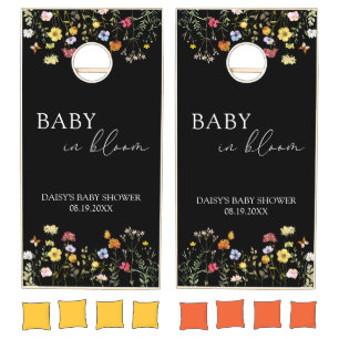 Black Wildflower Botanical Baby in Bloom Cornhole Set
