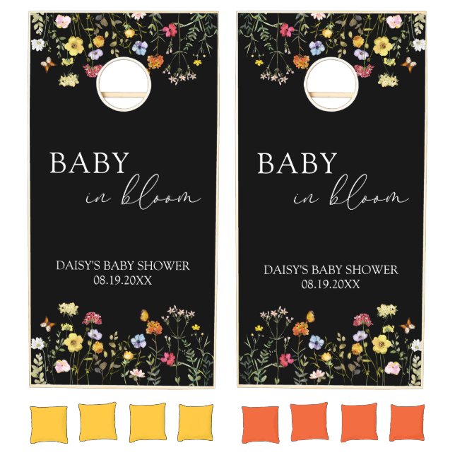 Black Wildflower Botanical Baby in Bloom Cornhole Set (Set)