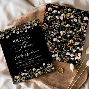 Black Wildflower Bridal Shower Invitation Flyer
