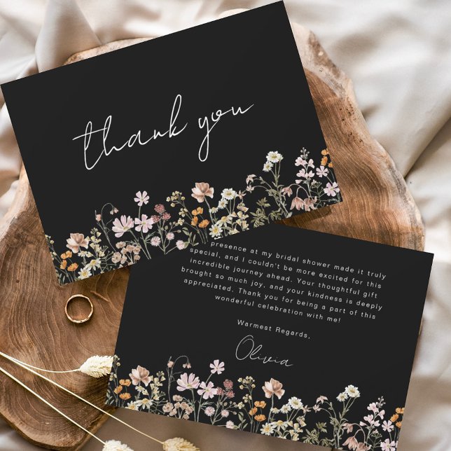 Black Wildflower Bridal Shower Thank You Card (Creator Uploaded)