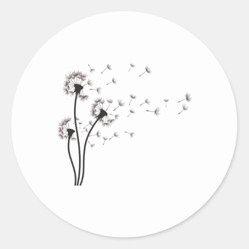Black Wildflower Dandelion Classic Round Sticker