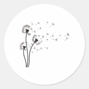 Black Wildflower Dandelion Classic Round Sticker