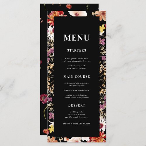 Black Wildflower Dark Floral Bloom Fall Wedding    Menu