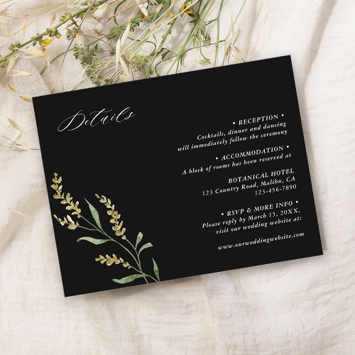 Black Wildflower Elegant Wedding Details  Enclosure Card