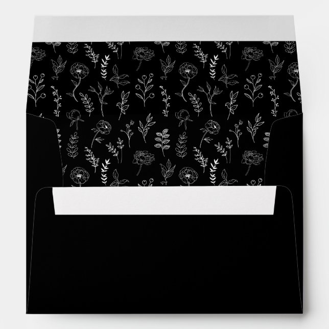 Black Wildflower Floral Rustic Wedding Card Envelope (Back (Bottom))