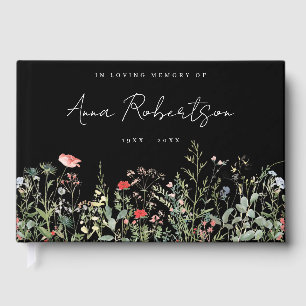 Black Wildflower Funeral Guest Book