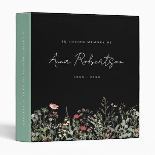 Black Wildflower Funeral Memory Album 3 Ring Binder