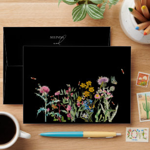 Black Wildflower Garden 5x7 Wedding Invite Envelope