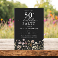Black Wildflower Garden Floral 50th Birthday