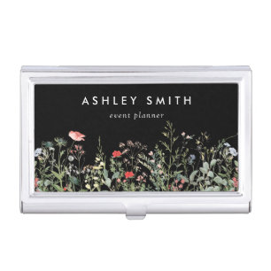 Black Wildflower Meadow Business Card Case