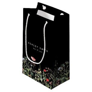 Black Wildflower Meadow Business Small Gift Bag