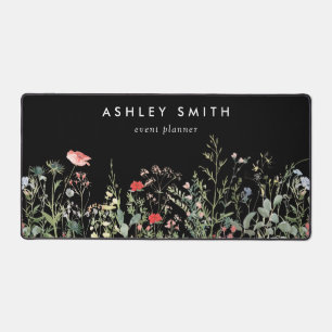 Black Wildflower Meadow Desk Mat