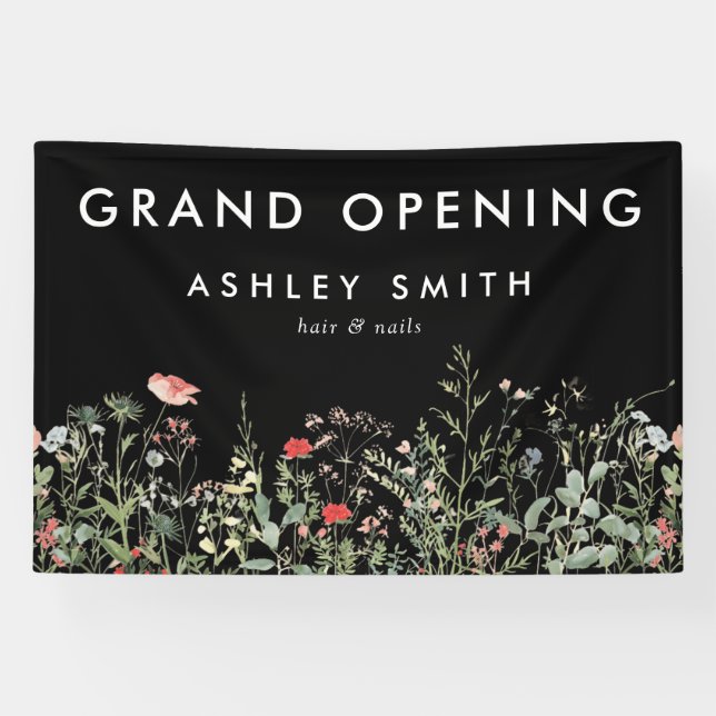 Black Wildflower Meadow Grand Opening Banner (Horizontal)