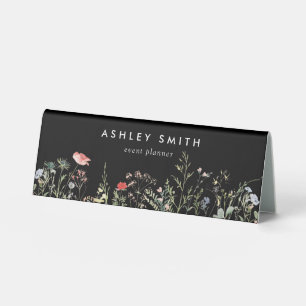 Black Wildflower Meadow Name Plate Desk Sign