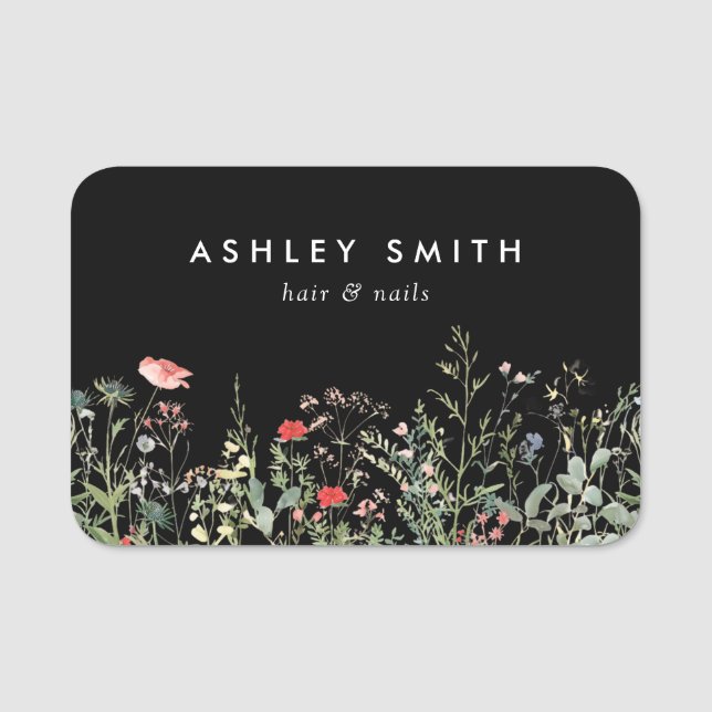 Black Wildflower Meadow Name Tag (Front)