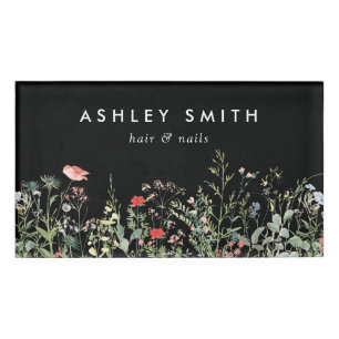 Black Wildflower Meadow Name Tag