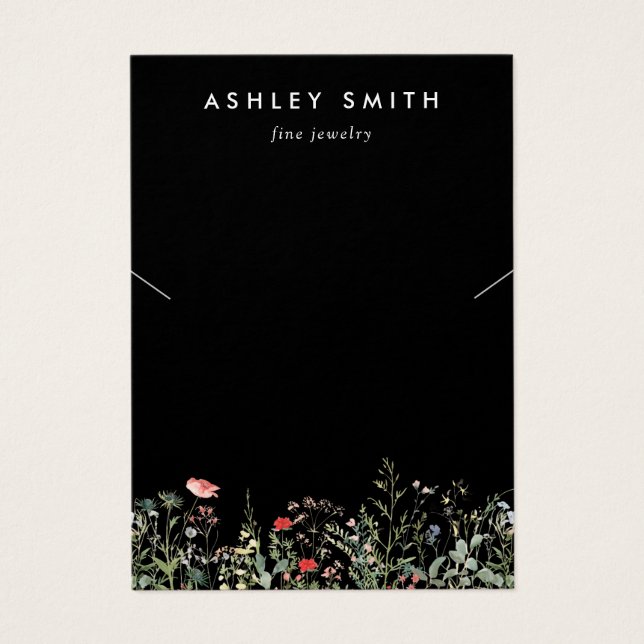 Black Wildflower Meadow Necklace Display Card (Front)