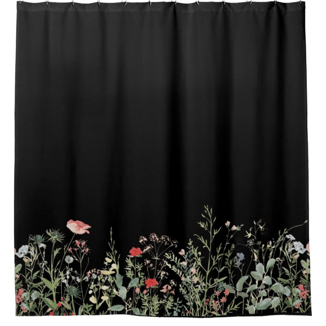Black Wildflower Shower Curtain (Front)