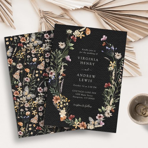 Black Wildflower Wedding Invitation