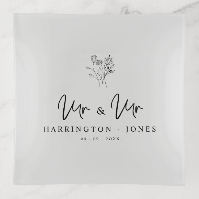 Black Wildflowers Bouquet MR & MR Gay Quote Trinket Tray (Front)