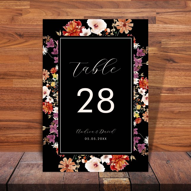 Black Wildflowers Floral Botanical Boho Wedding Table Number (Creator Uploaded)