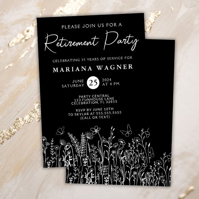 Black Wildflowers Retirement Party Invitation (Creator Uploaded)