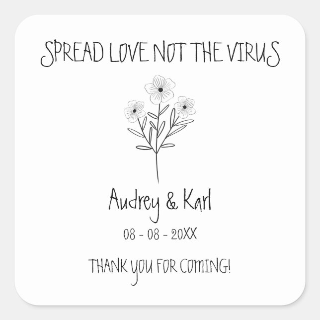 Black Wildflowers Wedding Hand Sanitizer Hand Gel Square Sticker (Front)