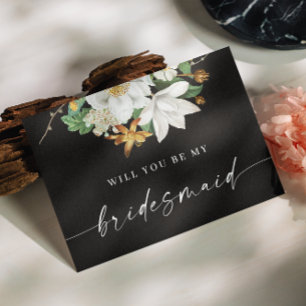 Black Will You Be My Bridesmaid White Floral Postcard