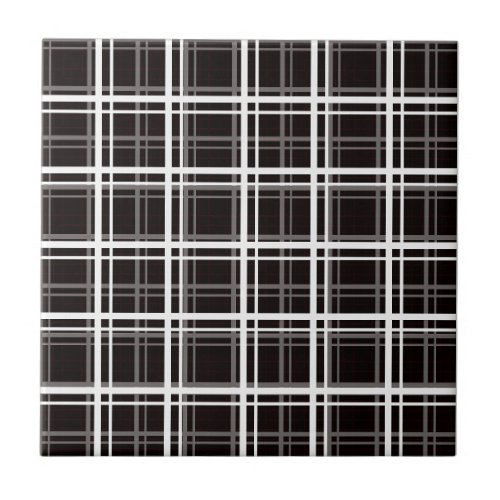 Black Windowpane Plaid Grid Stripes Pattern Design Ceramic Tile