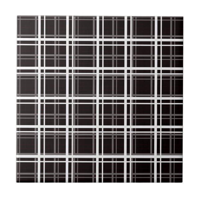 Black Windowpane Plaid Grid Stripes Pattern Design Ceramic Tile (Front)