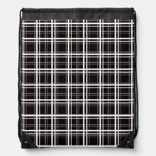 Black Windowpane Plaid Grid Stripes Pattern Design Drawstring Bag