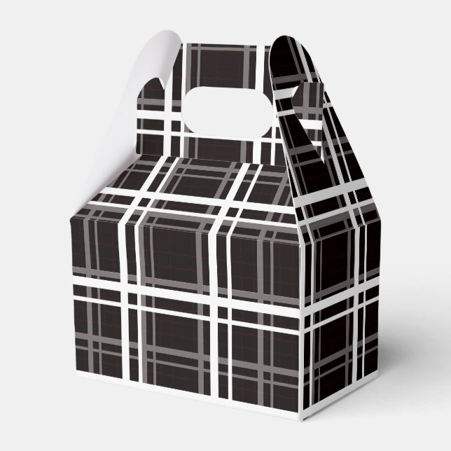 Black Windowpane Plaid Grid Stripes Pattern Design Favor Boxes (Front Side)