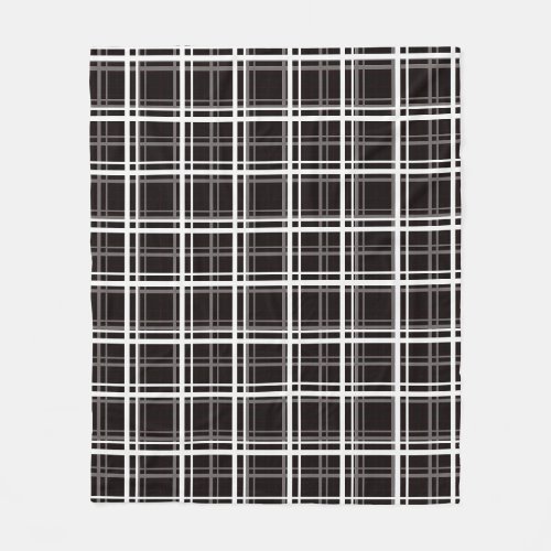 Black Windowpane Plaid Grid Stripes Pattern Design Fleece Blanket