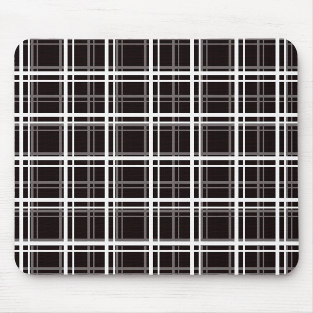 Black Windowpane Plaid Grid Stripes Pattern Design Mouse Pad (Front)