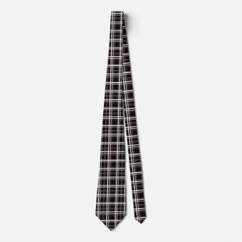 Black Windowpane Plaid Grid Stripes Pattern Design Neck Tie