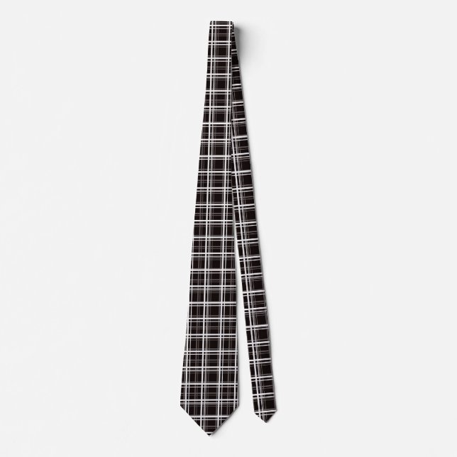 Black Windowpane Plaid Grid Stripes Pattern Design Neck Tie (Front)