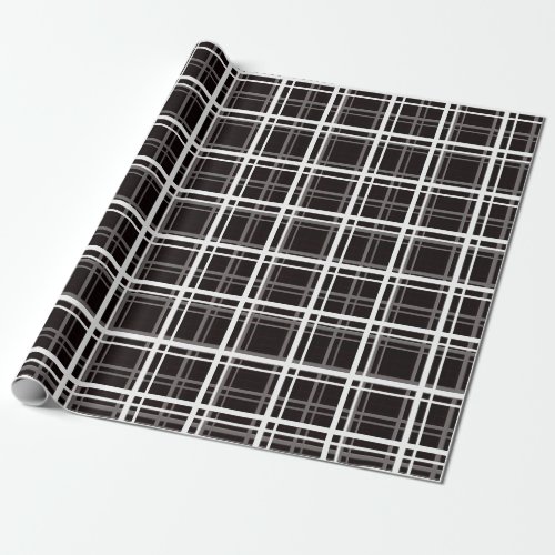 Black Windowpane Plaid Grid Stripes Pattern Design Wrapping Paper