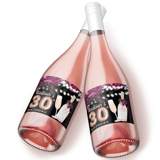 Black Wine Luxury 30th Birthday Personalized Sparkling Wine Label (Creator Uploaded)