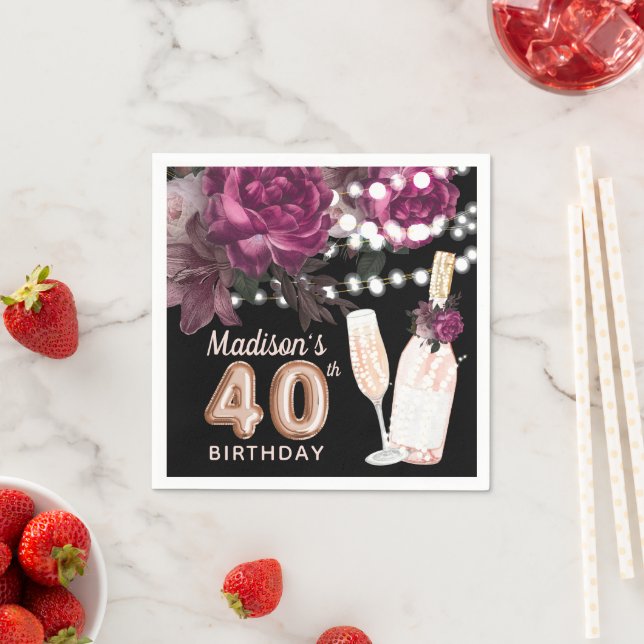 Black Wine Luxury 40th Birthday Personalized Napkins (Insitu)